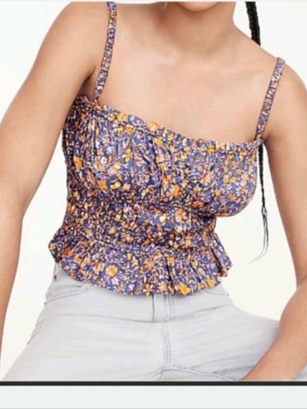 J. Crew Purple Floral Organic Cotton Stretchy Button Down Crop Top Sz S